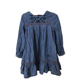 GUESS Kids Girls Denim Dress Size 6 Blue Long Sleeve Floral Ruffles